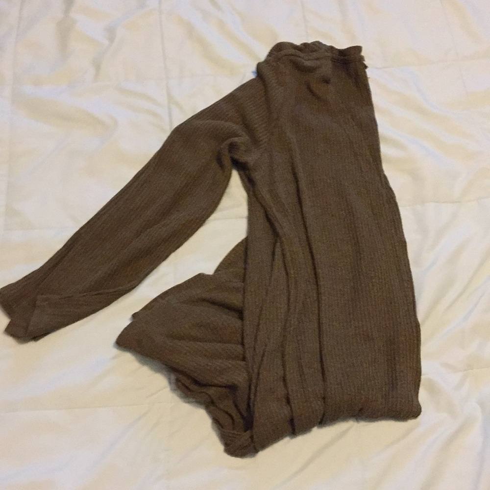 Olive green long open front cardigan Dana Buchman